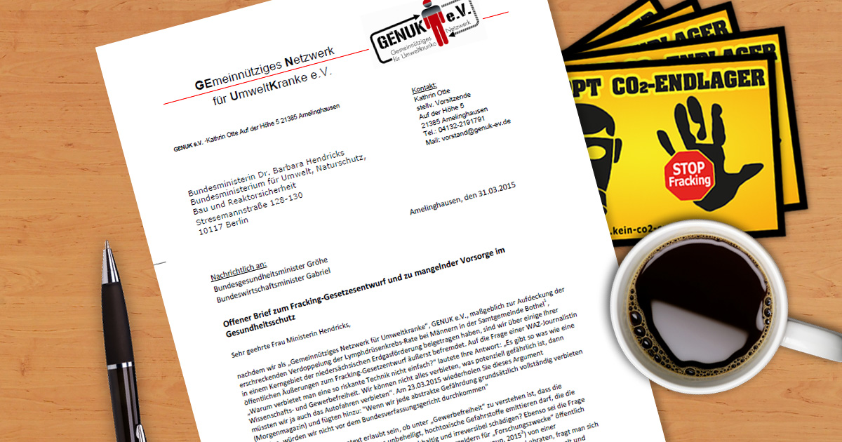 Offener Brief zu den gesundheitsgefährdenden Aspekten der Fracking-Förderung von Kohlenwasserstoffen